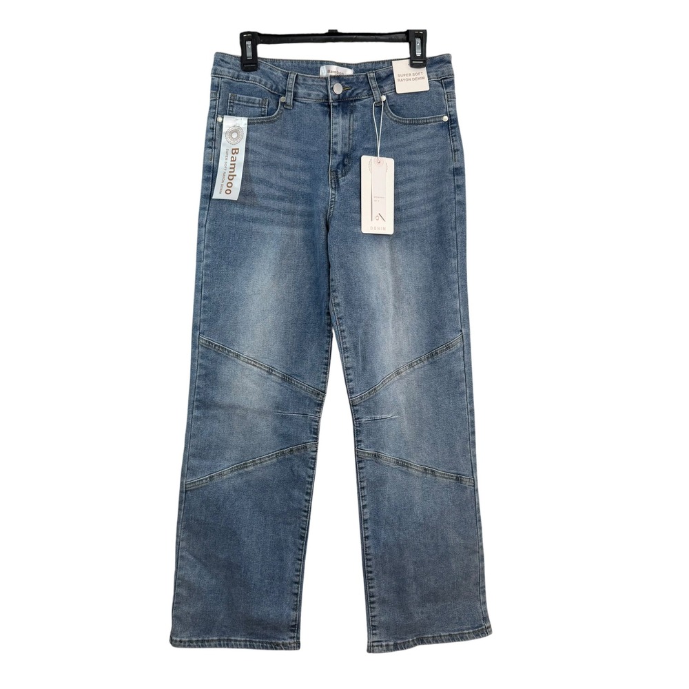 Bamboo Jeans Womens Size‎ 9 Blue Rayon Denim Straight Leg Moto Seam Pants NWT